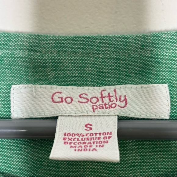 Go Softly Patio Green Striped Embroidered Fish Embellished Housecoat Dress Small - Picture 5 of 5